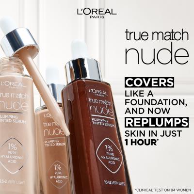 L&#039;Oréal Paris True Match Nude Plumping Tinted Serum Foundation für Frauen 30 ml Farbton  0,5-2 Very Light