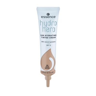 Essence Hydro Hero 24H Hydrating Tinted Cream SPF15 Foundation für Frauen 30 ml Farbton  20 Sun Beige