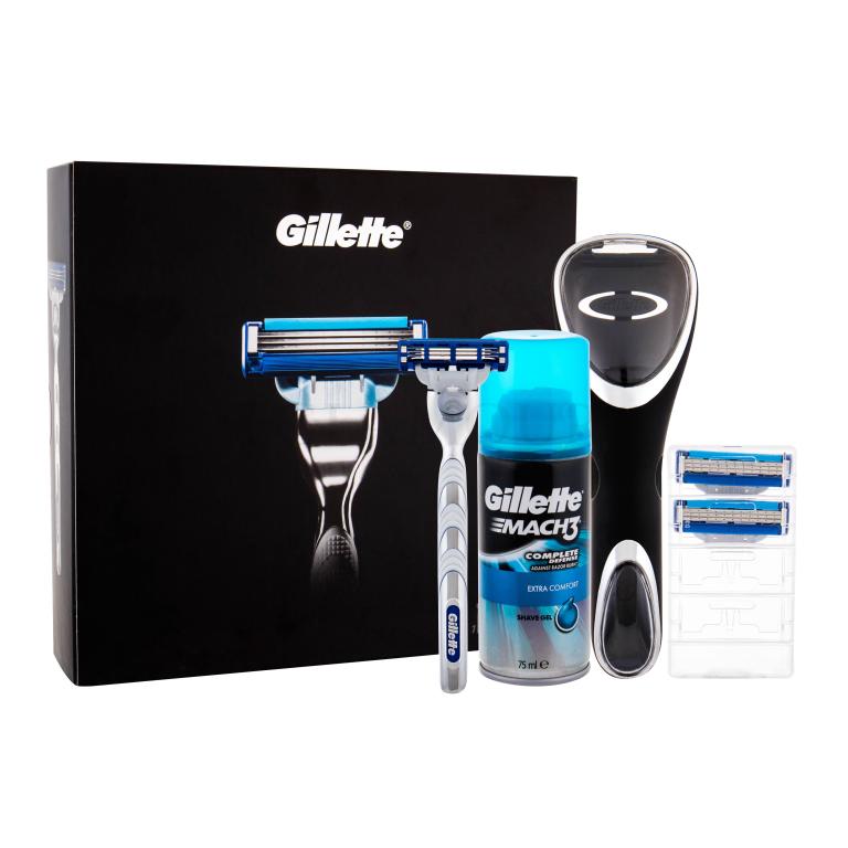 Gillette Mach3 Turbo Geschenkset Rasierer mit einer Klinge 1 St + Ersatzklinge 1 St + Rasiergel Extra Comfort 75 ml + Reiseetui 1 St