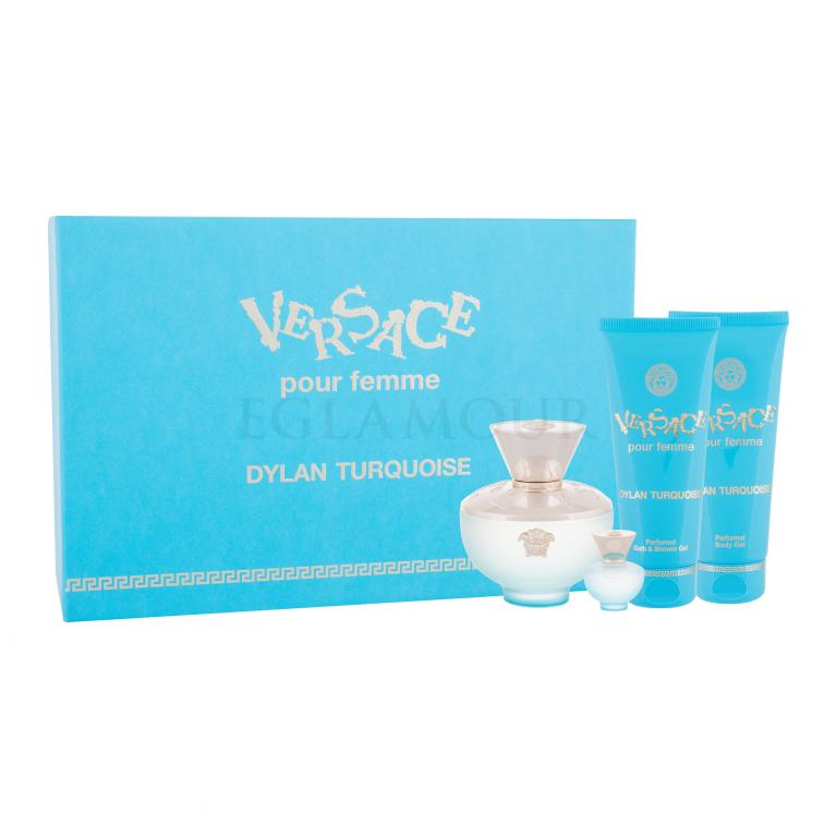 Versace Pour Femme Dylan Turquoise Geschenkset Edt 100 ml + Edt 5 ml + Duschgel 100 ml + Körpergel 100 ml
