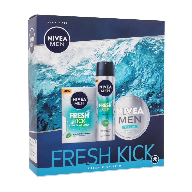 Nivea Men Fresh Kick Trio Geschenkset Aftershave Men Fresh Kick 100 ml + Antiperspirant Men Fresh Kick 150 ml + Creme für Gesicht, Körper und Hände Men Fresh Gel 150 ml