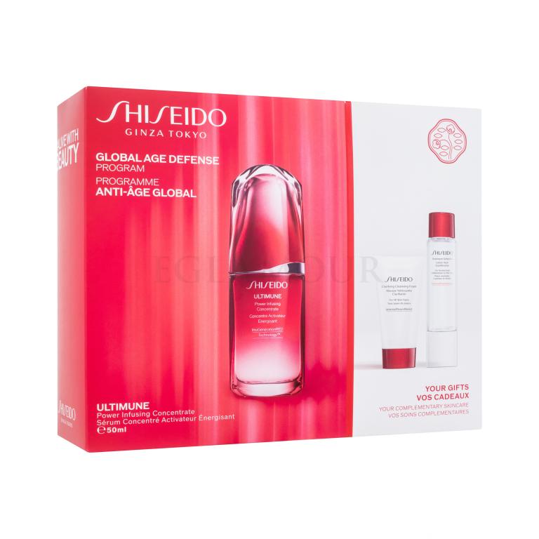 Shiseido Ultimune Global Age Defense Program Geschenkset Gesichtsserum Ultimune Power Infusing Concentrate 50 ml + Reinigungsschaum Clarifying Cleansing Foam 30 ml + Gesichtswasser Treatment Softener 30 ml