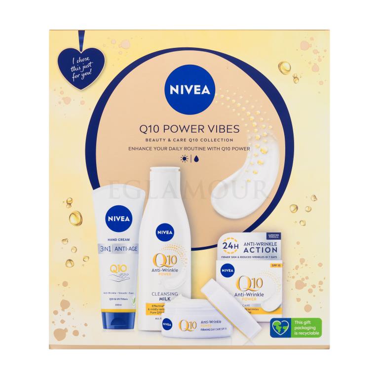 Nivea Q10 Power Vibes Geschenkset Tagescreme Q10 Anti-Wrinkle Power 50 ml + Reinigungsmilch Q10 Anti-Wrinkle Power 200 ml + Handcreme Q10 Hand Cream 100 ml