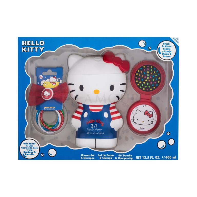 Hello Kitty Hello Kitty 2in1 Shower Gel &amp; Shampoo Geschenkset Duschgel 400 ml + Kamm mit Spiegel + Haargummi und Haarspange