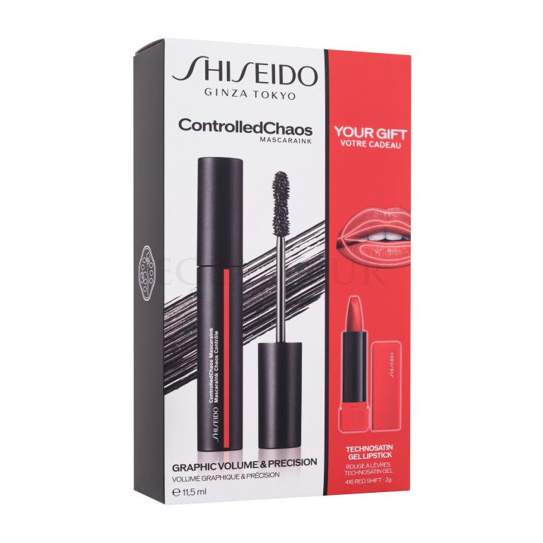 Shiseido ControlledChaos MascaraInk Geschenkset Mascara ControlledChaos MascaraInk 11,5 ml + Lippenstift TechnoSatin Gel Lipstick 2 g 416 Red Shift