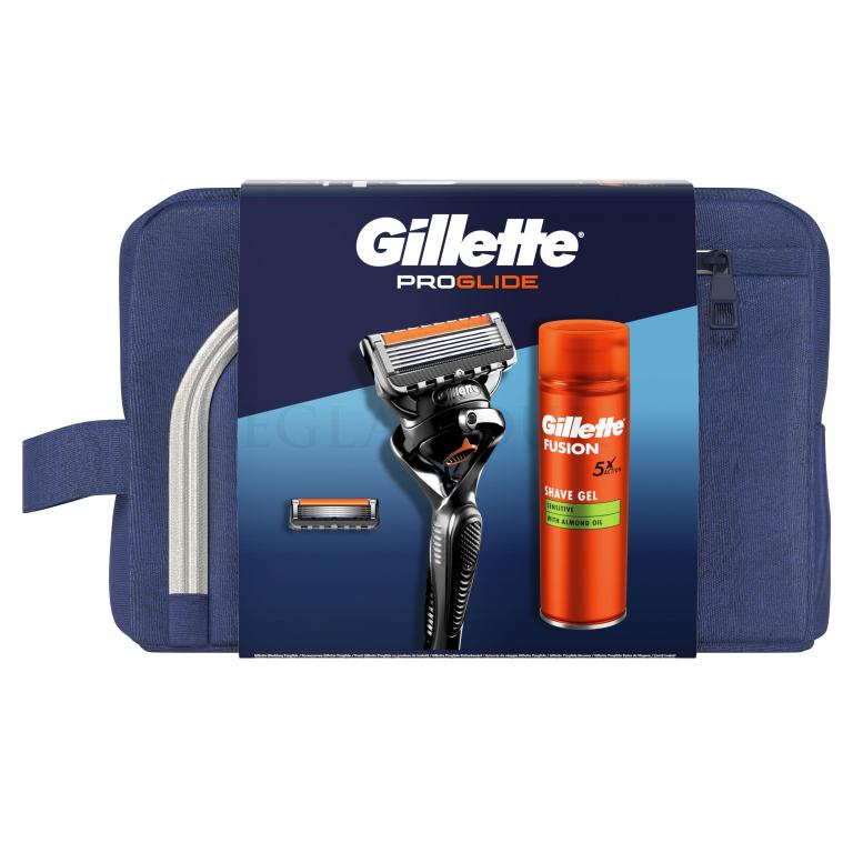Gillette ProGlide Geschenkset Proglide Rasierer 1 St. + Proglide Ersatzkopf 1 St. + Fusion Shave Gel Sensitive 200 ml + Kosmetiktasche