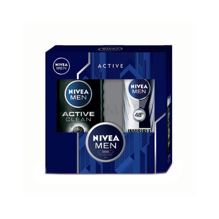 Nivea Men Active Clean Geschenkset Duschgel 250 ml + Antiperspirant Invisible For Black &amp; White 48h 150 ml + universelle Creme 30 ml