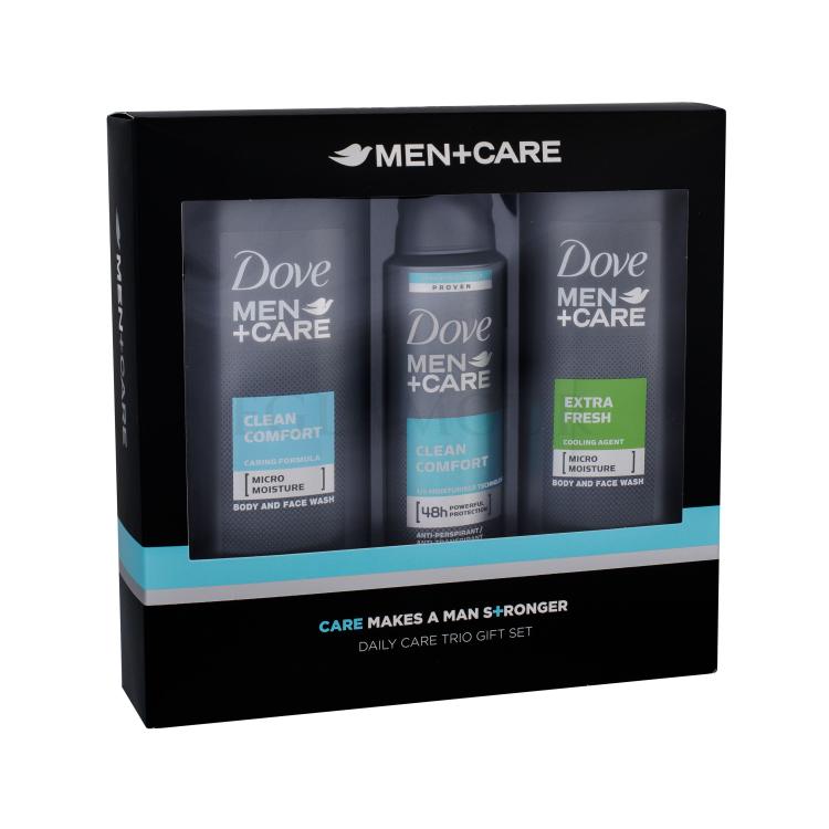 Dove Men + Care Clean Comfort Geschenkset Duschgel 250 ml + Deodorant Spray 150 ml + Duschgel Extra Fresh 250 ml
