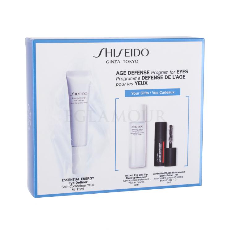 Shiseido Essential Energy Geschenkset Augencreme Essential Energy Eye Definer 15 ml + Make-up-Entferner Instant Eye and Lip Makeup Remover 30 ml + Mascara ControlledChaos MascaraInk 4 ml 01 Black Pulse