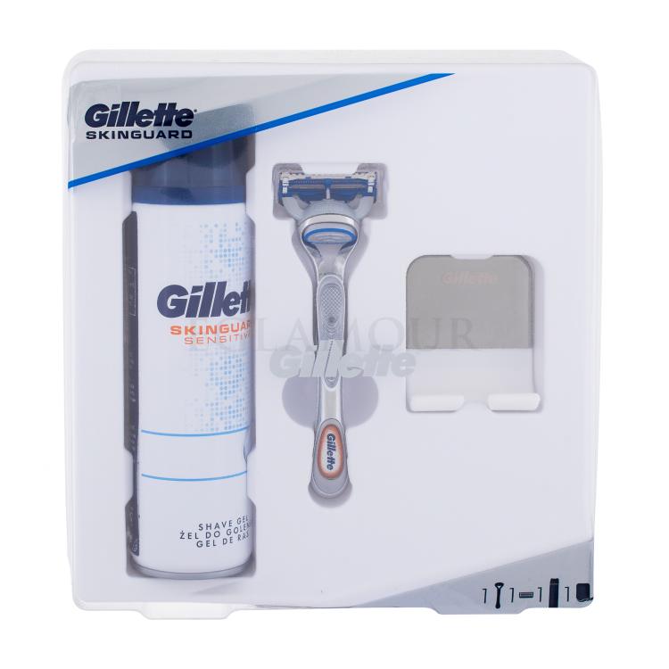 Gillette Skinguard Sensitive Geschenkset Rasierer mit 1 Klinge Skinguard Sensitive 1 St. + Rasiergel Skinguard Sensitive 200 ml + Rasierständer