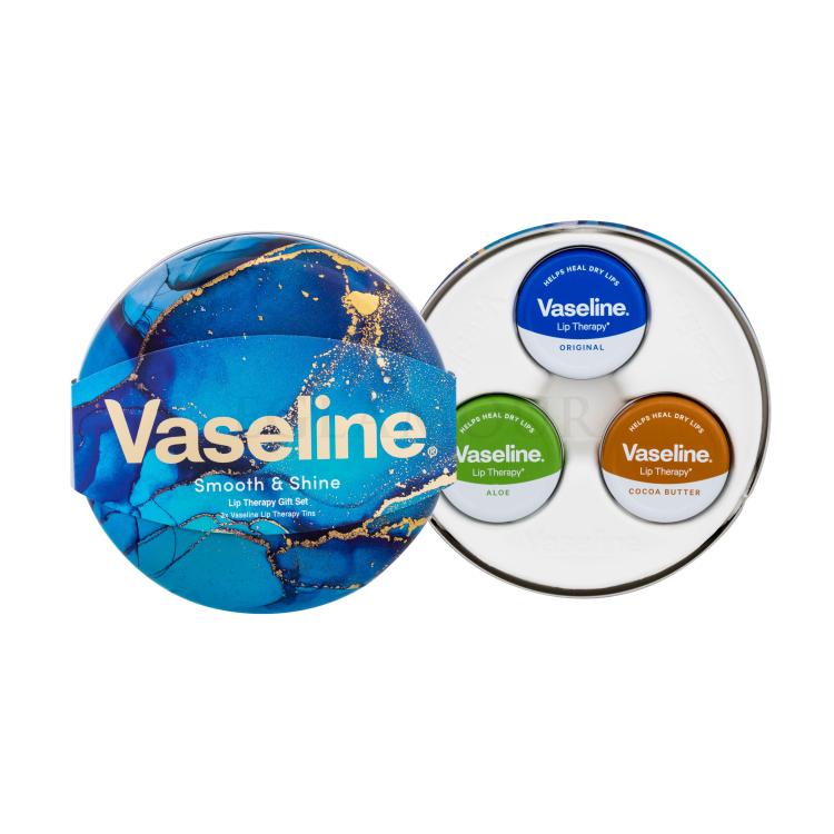 Vaseline Lip Therapy Smooth &amp; Shine Geschenkset Lippenbalsam Lip Therapy Original 20 g + Lippenbalsam Lip Therapy Aloe Vera 20 g + Lippenbalsam Lip Therapy Cocoa Butter 20 g + Blechdose