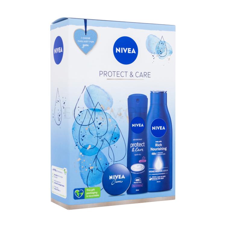 Nivea Protect &amp; Care Geschenkset Körpermilch Body Milk Rich Nourishing 250 ml + Antiperspirant Protect &amp; Care 150 ml + Universelle Creme 30 ml