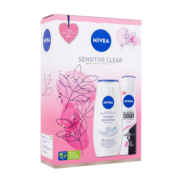 Nivea Sensitive Clear Geschenkset Duschgel Creme Sensitive 250 ml + Antiperspirant Black &amp; White Invisible Clear 150 ml