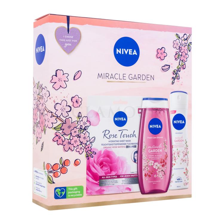 Nivea Miracle Garden Geschenkset Duschgel Miracle Garden 250 ml + Deodorant Miracle Garden Cherry Blossom 150 ml + Gesichtsmaske Rose Touch 1 St.