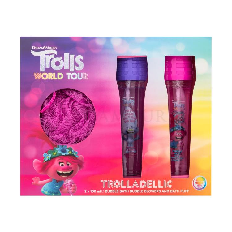 DreamWorks Trolls World Tour Trolladellic Geschenkset Badeschaum Gimme A Beat! 100 ml + Badeschaum Pour Some Glitter On Me 100 ml + Badeschwamm