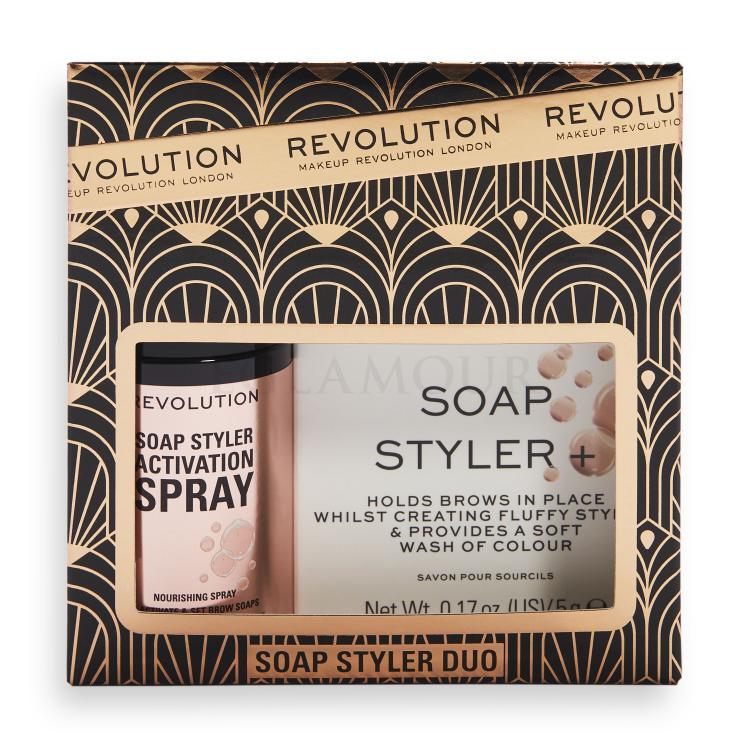 Makeup Revolution London Soap Styler+ Duo Geschenkset Seife für Augenbrauen Soap Styler 5 g + Augenbrauenspray Soap Styler Brow Activation Spray 50 ml