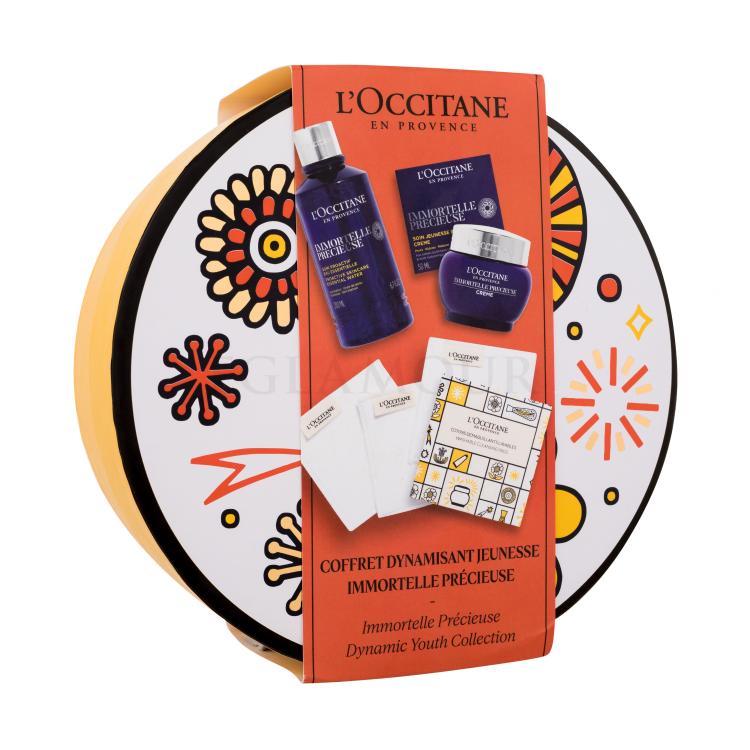 L&#039;Occitane Immortelle Précieuse Dynamic Youth Collection Geschenkset Tagescreme Immortelle Precious Proactive Youth Skincare Cream 50 ml + Reinigungswasser Immortelle Precious Proactive Skincare Essential Water 200 ml + Gesichtsreinigungspads Washable Cleansing Pads 3 St.