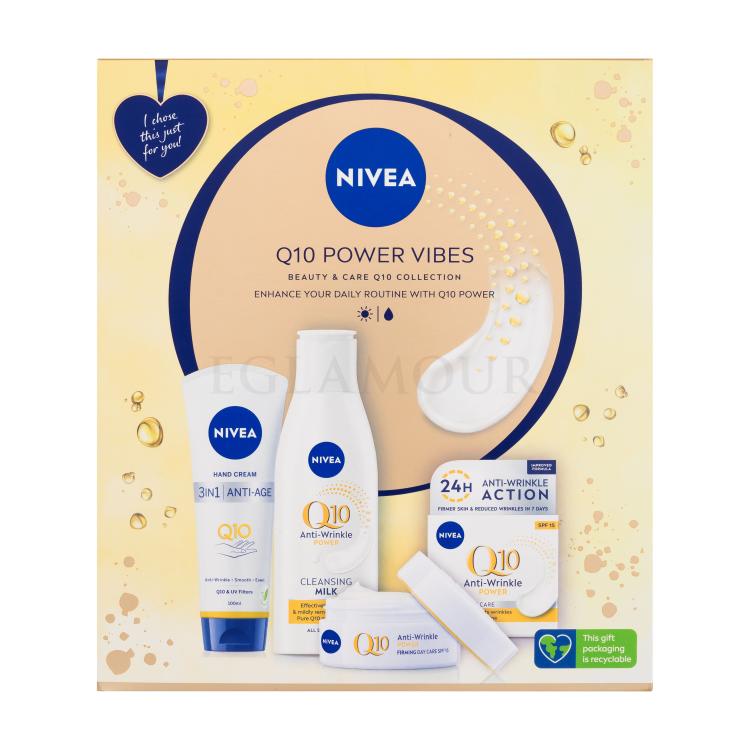 Nivea Q10 Power Vibes Geschenkset Tagescreme Q10 Anti-Wrinkle Power 50 ml + Reinigungsmilch Q10 Anti-Wrinkle Power 200 ml + Handcreme Q10 Hand Cream 100 ml