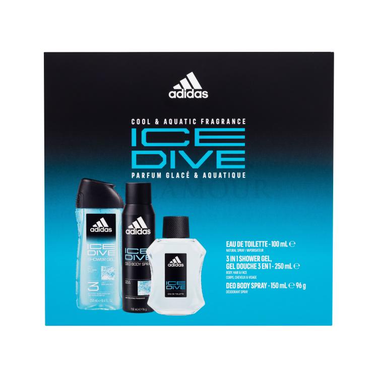 Adidas Ice Dive Geschenkset Eau de Toilette 100 ml + Deodorant 150 ml + Duschgel 250 ml